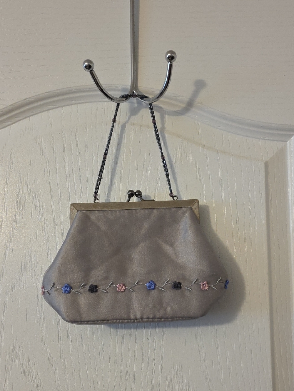 Charter Club Elegant Silver Satin Embroidered Evening Clutch